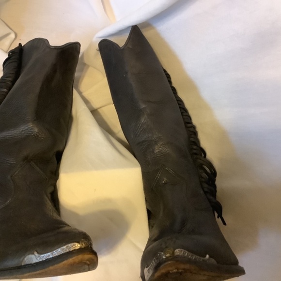 Vintage size 8 Western style black leather fringe cowboy boots made in USA - Picture 16 of 16